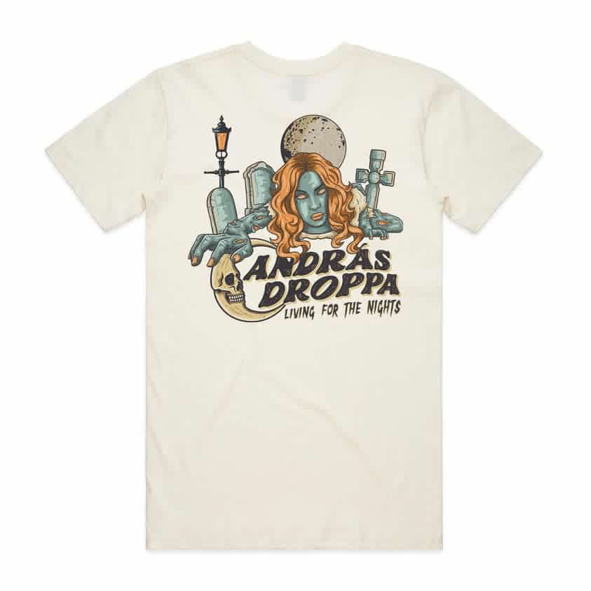 Living For The Nights by Andras Droppa single release t-shirt white